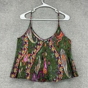 Zara Strappy Tank Cropped Top Women Size Medium Green Fuchsia Casual Summer‎